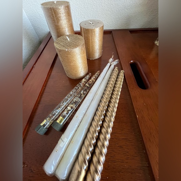 Gold Decorative Candles most New including 2 MCM glitter lucite 8” taper - Picture 1 of 11